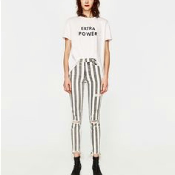 high rise striped jeans